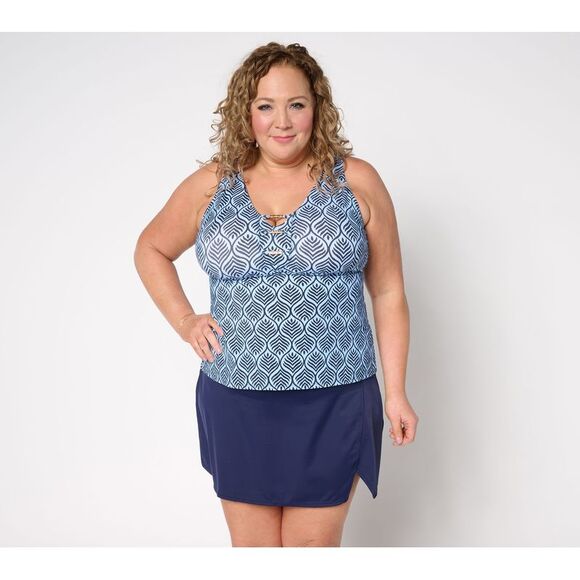 Susan Graver Other - Susan Graver Women's Swimsuit Sz 14 Soleil V-Neck Tankini Skirt Blue A690136